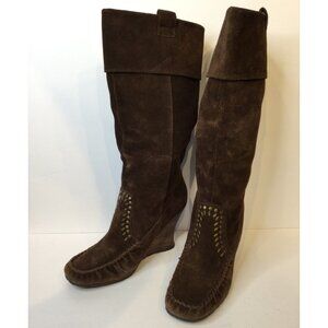 Sam Edelman Brown Suede Leather Moccasin Style Wedge Boots Size 8 M Tall